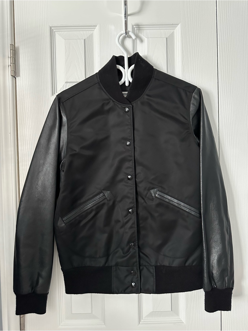 Roots Black Varsity Style Jacket with Leather Sleeves